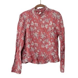 Code X Mode Women’s Floral Ruffle Neck & Hem Blouse Long Sleeves Size Medium